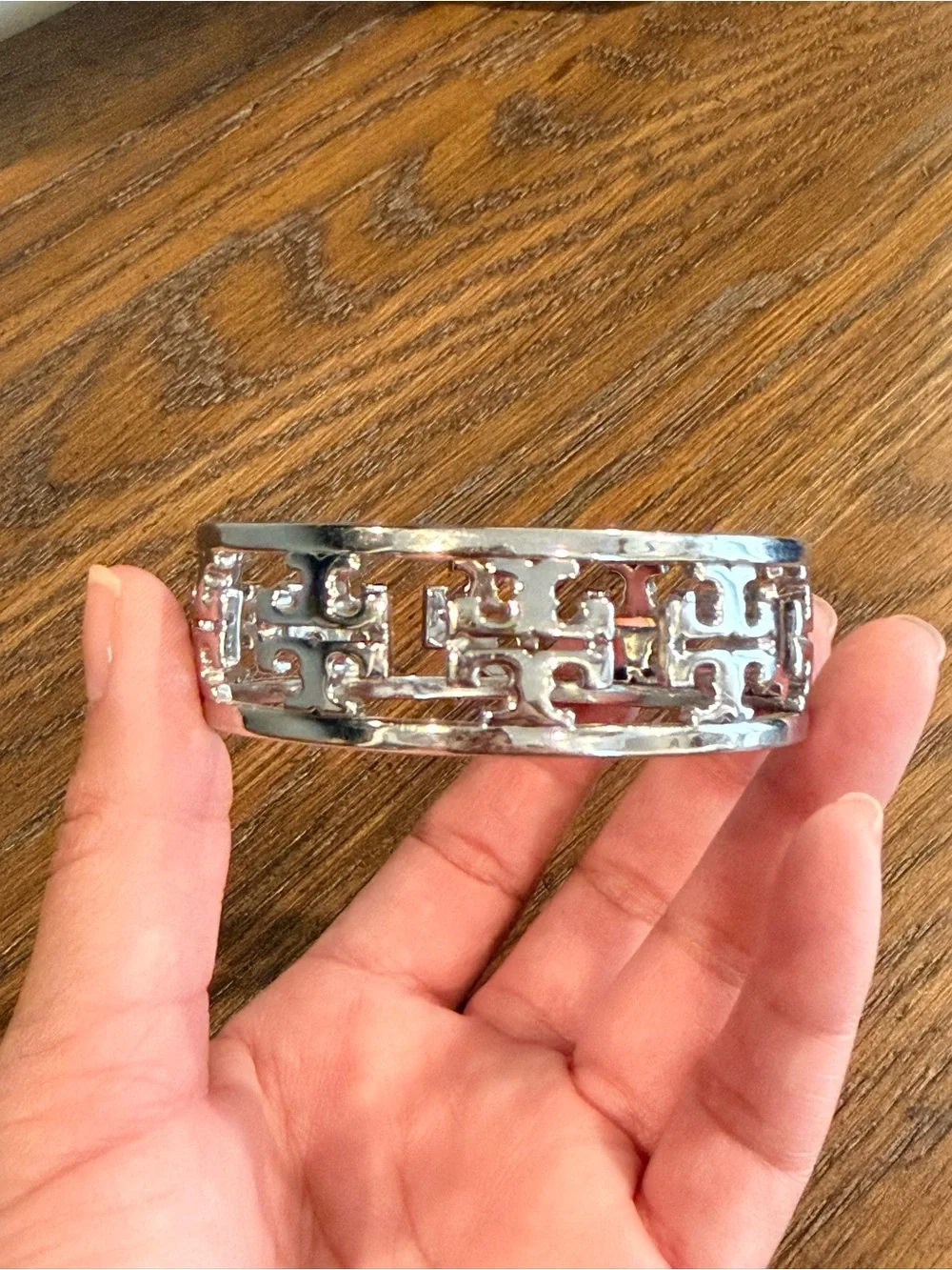 Tory Burch Silver Cutout Logo Bangle Bracelet